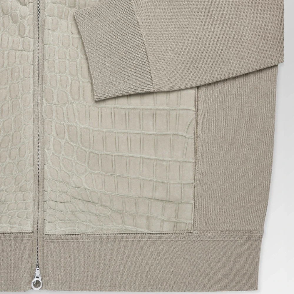 米色磨砂皮鳄鱼纹丝绸拉链背心