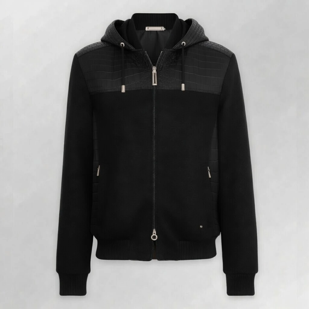 Black Cashmere Nubuck Crocodile Jacket Hoodie