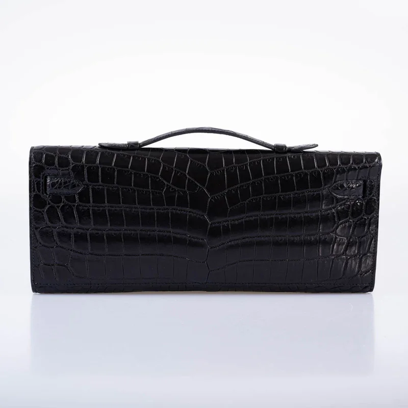 Black Crocodile Clutch Kelly Cut back