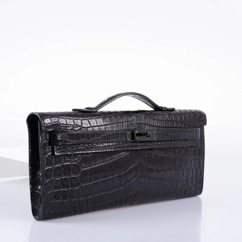 Black Crocodile Clutch Kelly Cut side