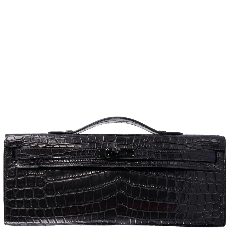 Black Crocodile Clutch Kelly Cut