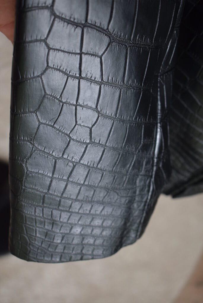 Black Crocodile Jacket Bomber close up sleeve