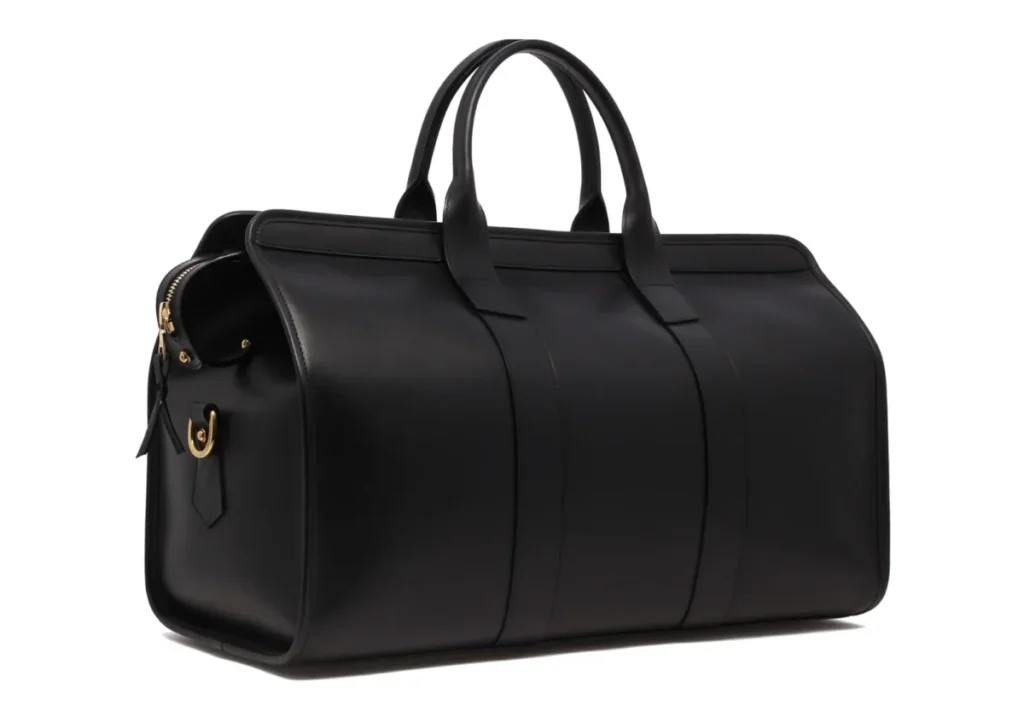 Black Leather Duffle Bag Travel side