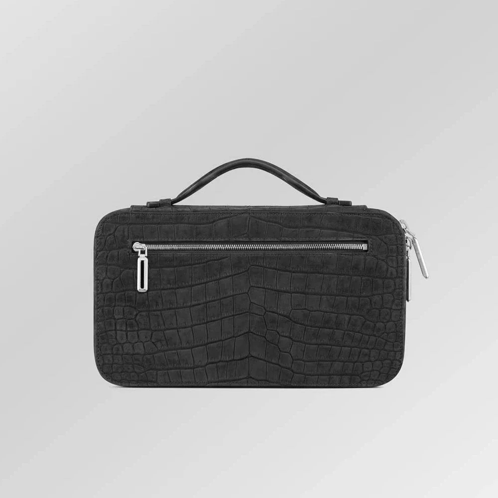 Black Nubuck Crocodile Pouch Men