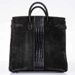 Black suede crocodile handbag Birkin HAC 40cm with gold hardware and padlock