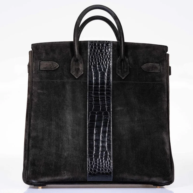 Black Suede and crocodile Handbag Birkin HAC 40cm