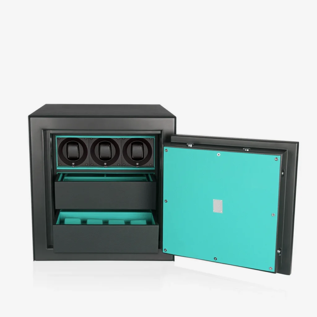 Coffre-fort en cuir noir bleu Tiffany 1