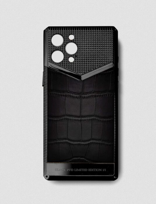 Black metal iphone case 14 pro max crocodile black