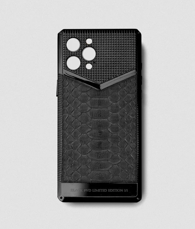 Black metal iphone case 14 pro max grey python