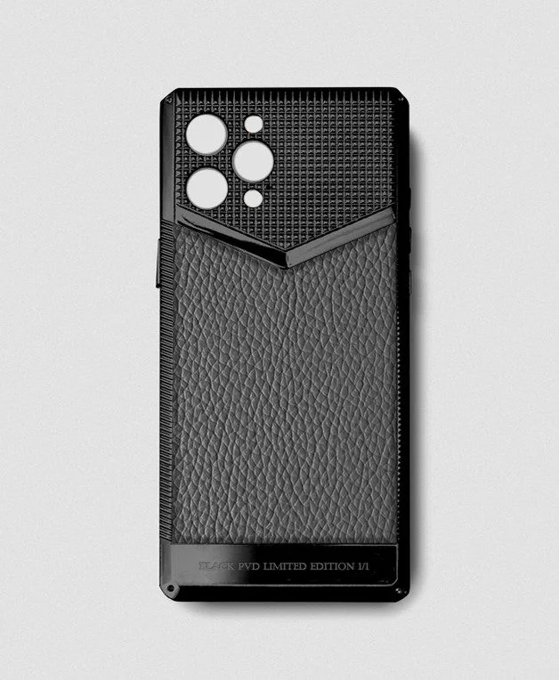 Black metal iphone case 14 pro max grey togo leather