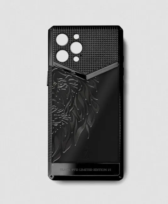 Black metal iphone case 14 pro max lion engraving