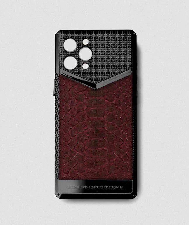 Black metal iphone case 14 pro max red python