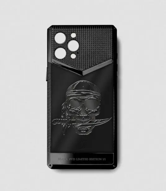 Black metal iphone case 14 pro max skull engraving