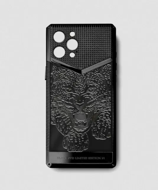 Black metal iphone case 14 pro max tiger engraving