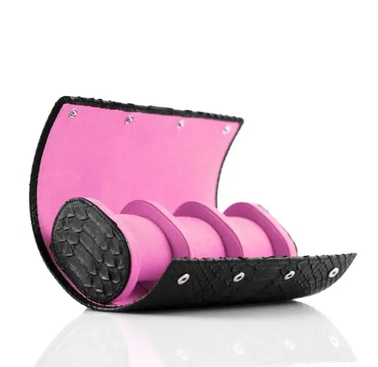 Black python watch roll pink suede interior