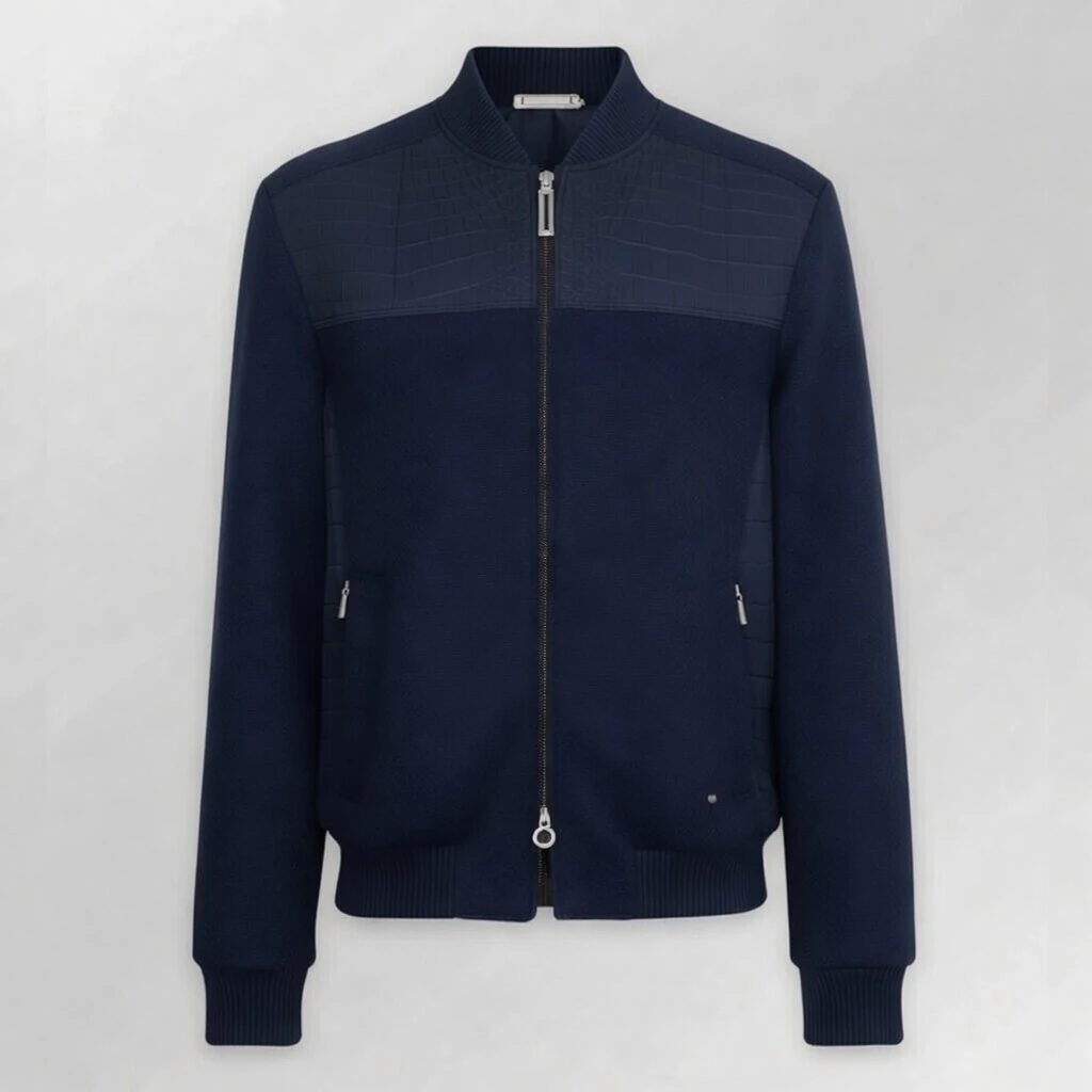 Blue Cashmere Nubuck Crocodile Bomber Jacket
