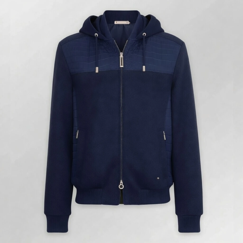 Blue Cashmere Nubuck Crocodile Jacket Hoodie