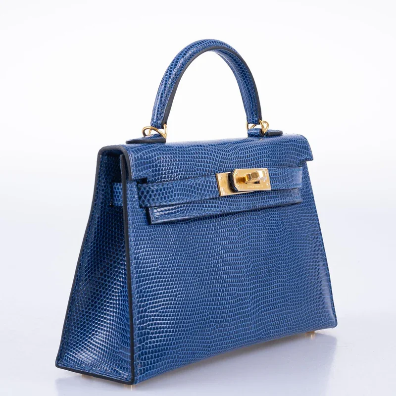 Bolso Kelly 20 de piel de lagarto azul