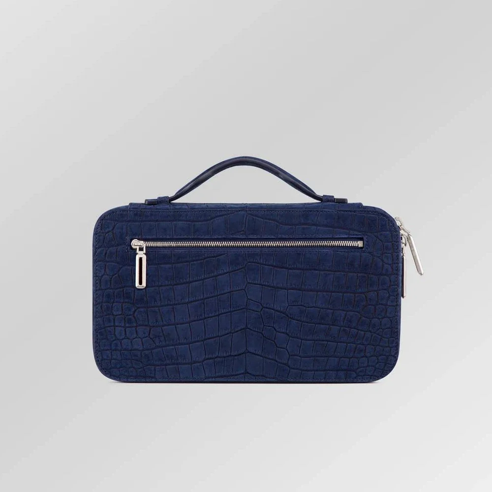 Blue Nubuck Crocodile Pouch Men
