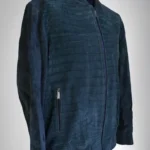 蓝色磨砂鳄鱼皮绒面革皮夹克