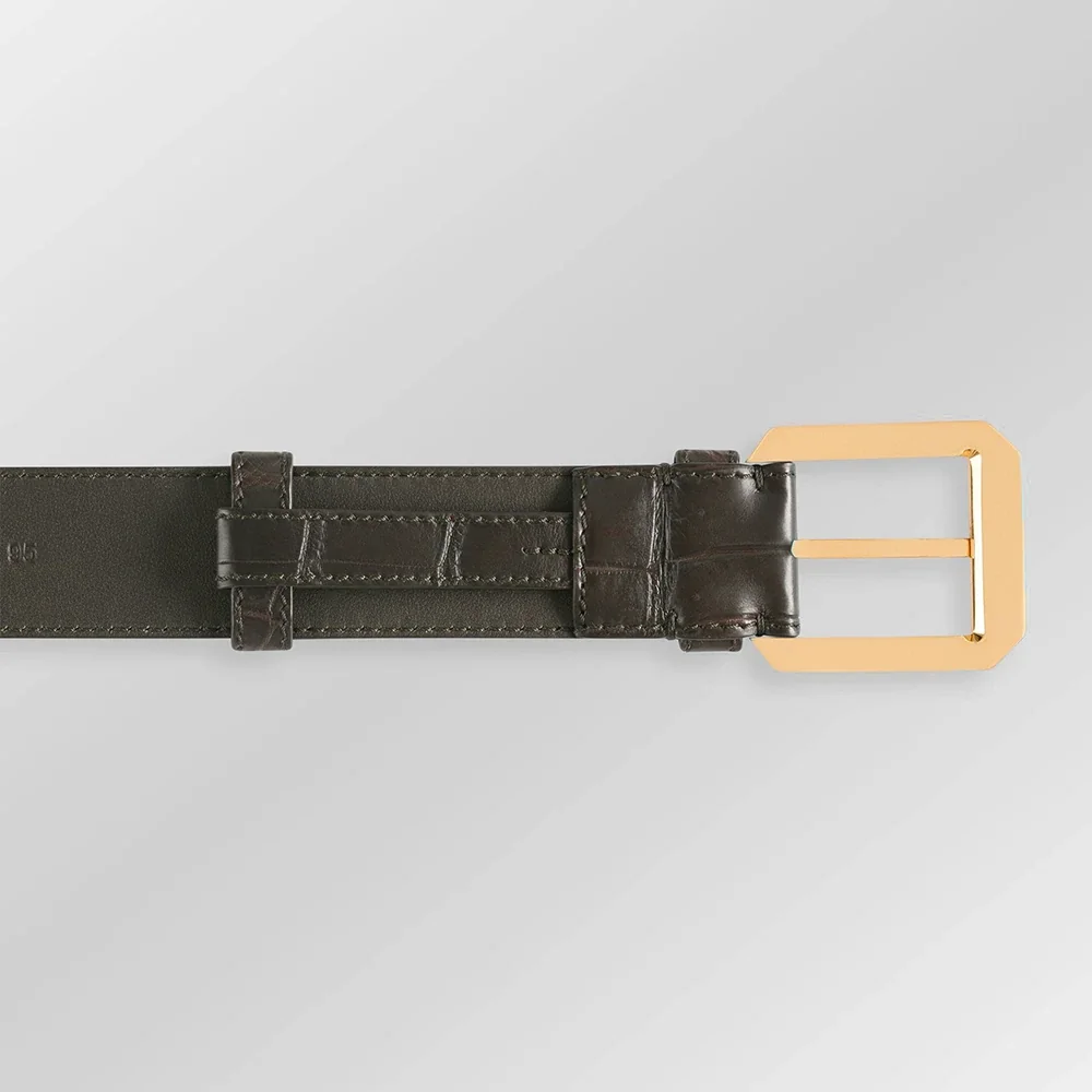 Brown Alligator Leather Belt Gold back