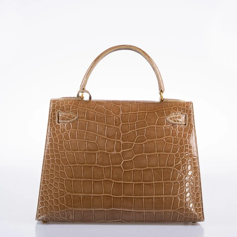 Brown Crocodile Handbag Kelly 28 back