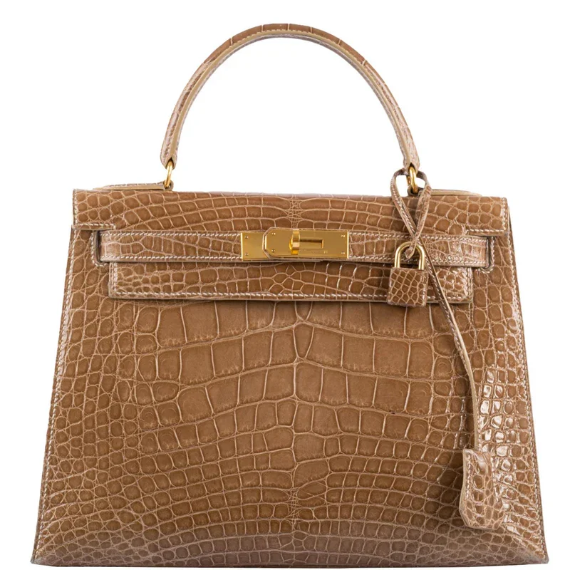 Brown Crocodile Handbag Kelly 28