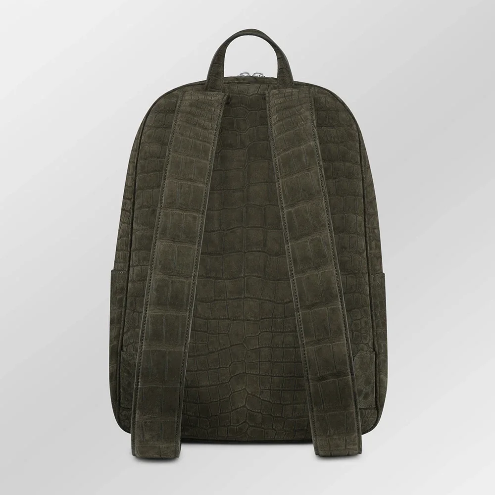 Zaino in pelle di coccodrillo nabuk marrone