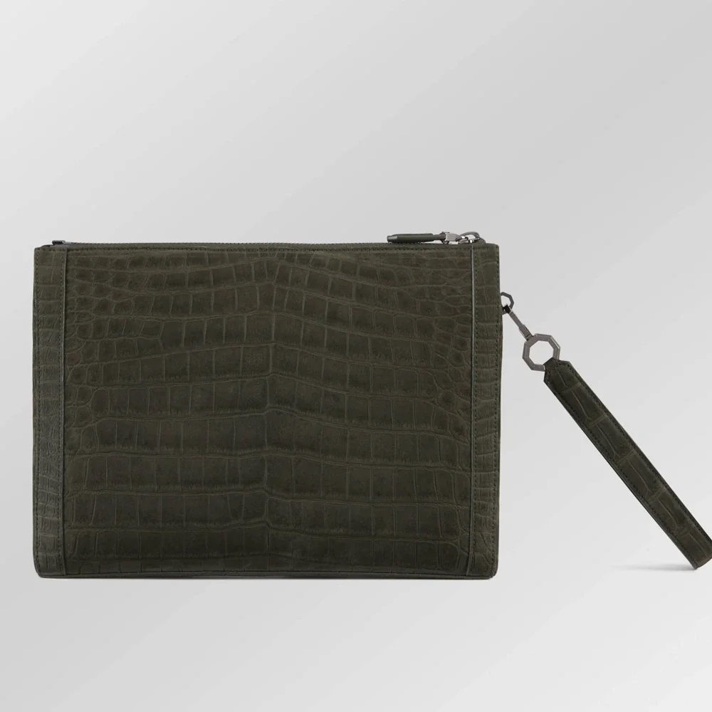 棕色磨砂鳄鱼皮手提包，带肩带