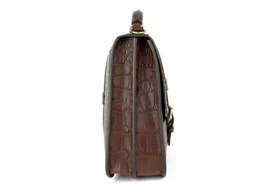 Brown alligator briefcase english design side