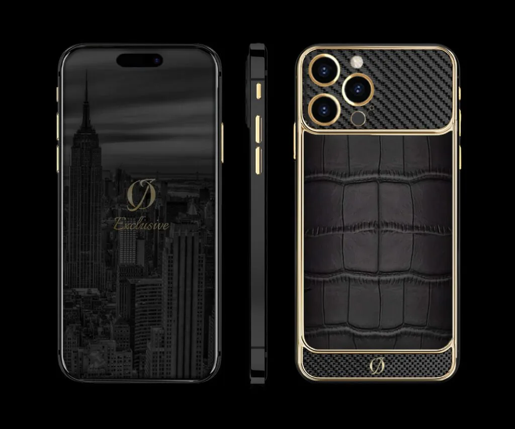 CUSTOM 24K GOLD IPHONE 14 PRO MAX BLACK CROCODILE AND 3K CARBON