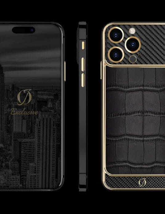 CUSTOM 24K GOLD IPHONE 14 PRO MAX BLACK CROCODILE AND 3K CARBON