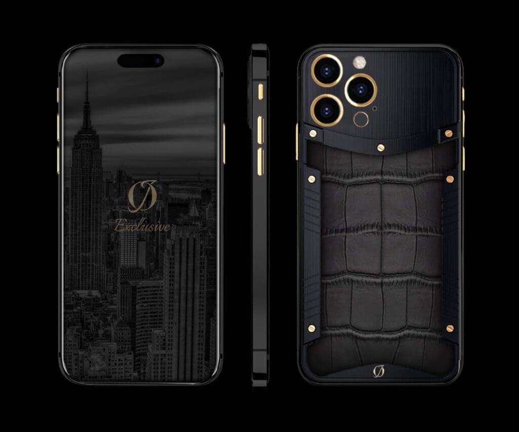 CUSTOM BLACK PVD GOLD IPHONE 14 PRO MAX BLACK CROCODILE