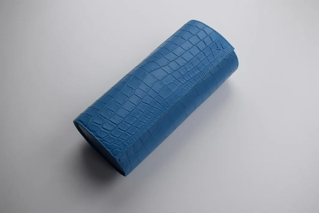 CUSTOM WATCH ROLL BLUE CROCODILE FRONT 2