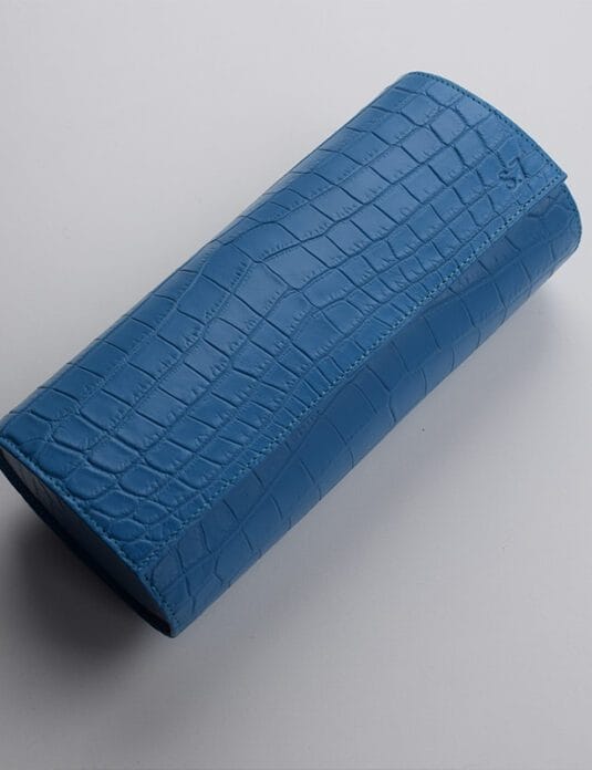 LUXURY WATCH ROLL BLUE CROCODILE
