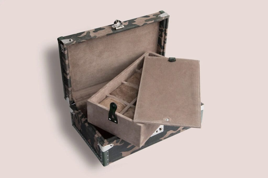 Boîte à montre en cuir suédé camouflage 8 emplacements