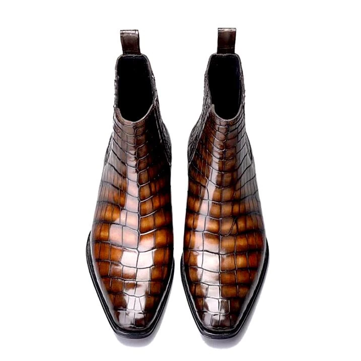 Lässige Chelsea-Boots aus Alligatorleder für Herren, braun