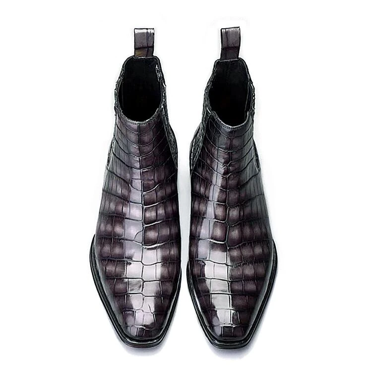 Lässige Chelsea Boots aus Alligatorleder für Herren, Grau (Kopie)