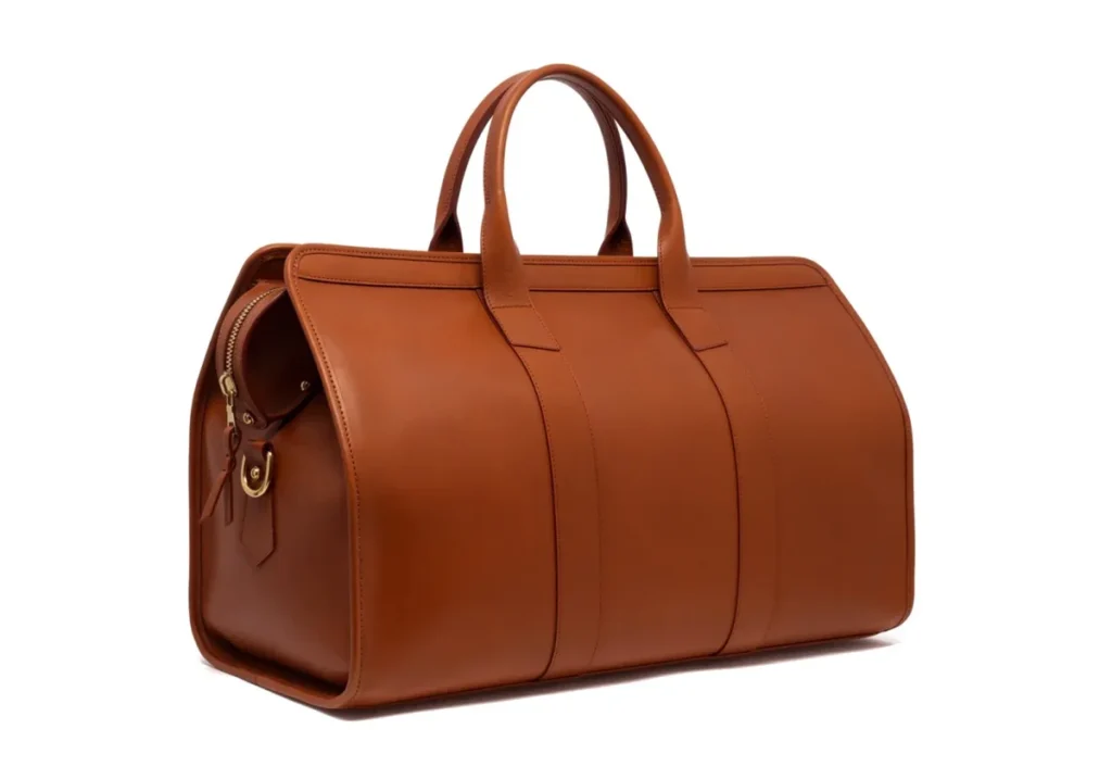 Cognac Leather Duffle Bag Side