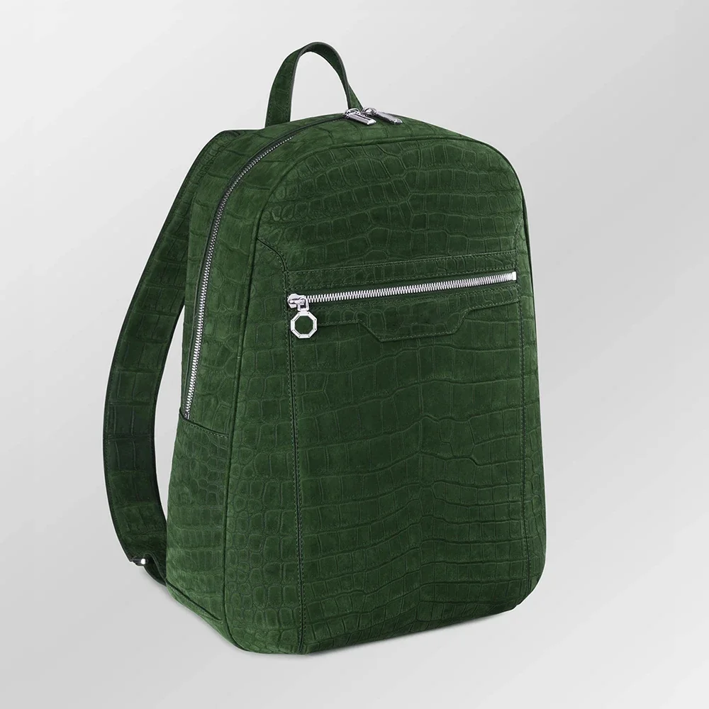 Dark Green Nubuck Crocodile Backpack
