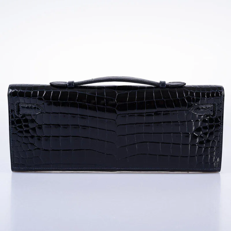 Dark blue Crocodile Clutch Kelly cut Diamonds back