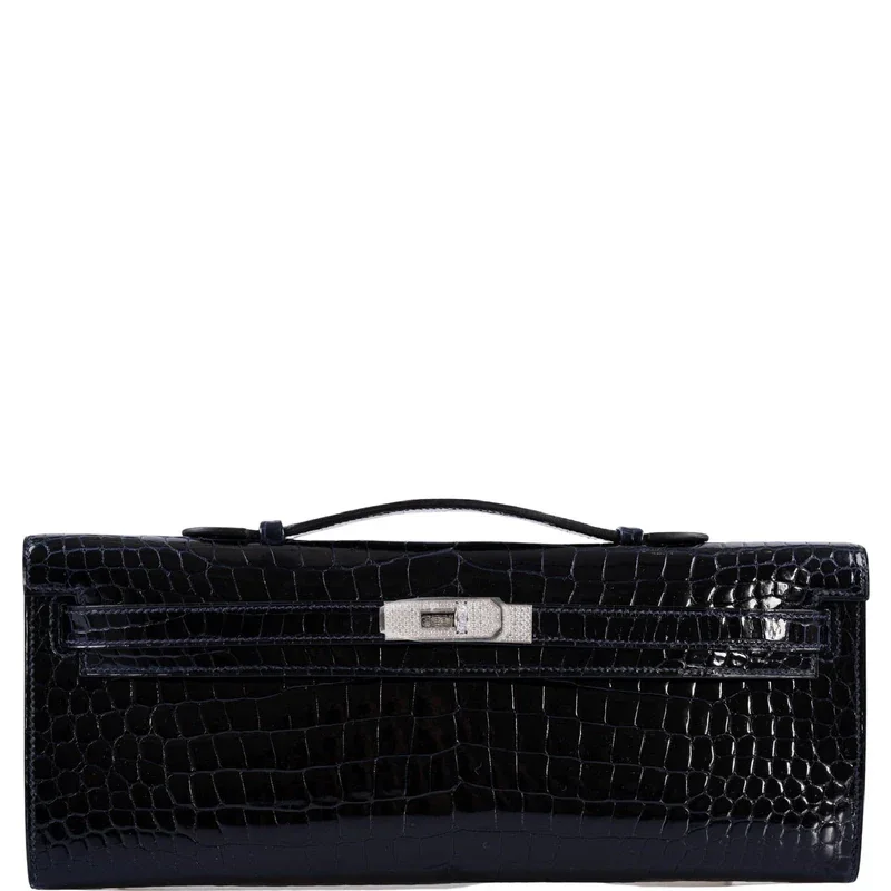 Dark blue Crocodile Clutch Kelly cut Diamonds
