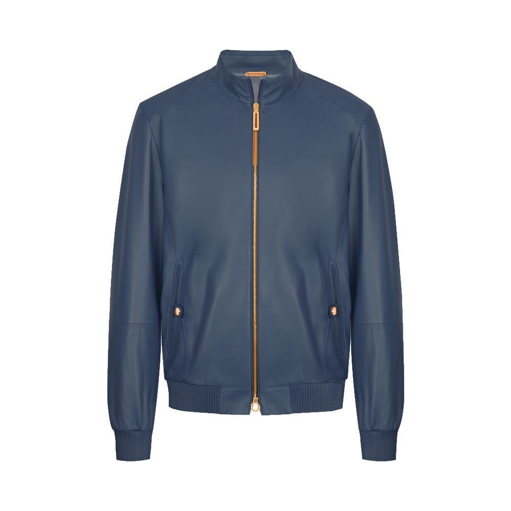 Dark blue lambskin leather jacket