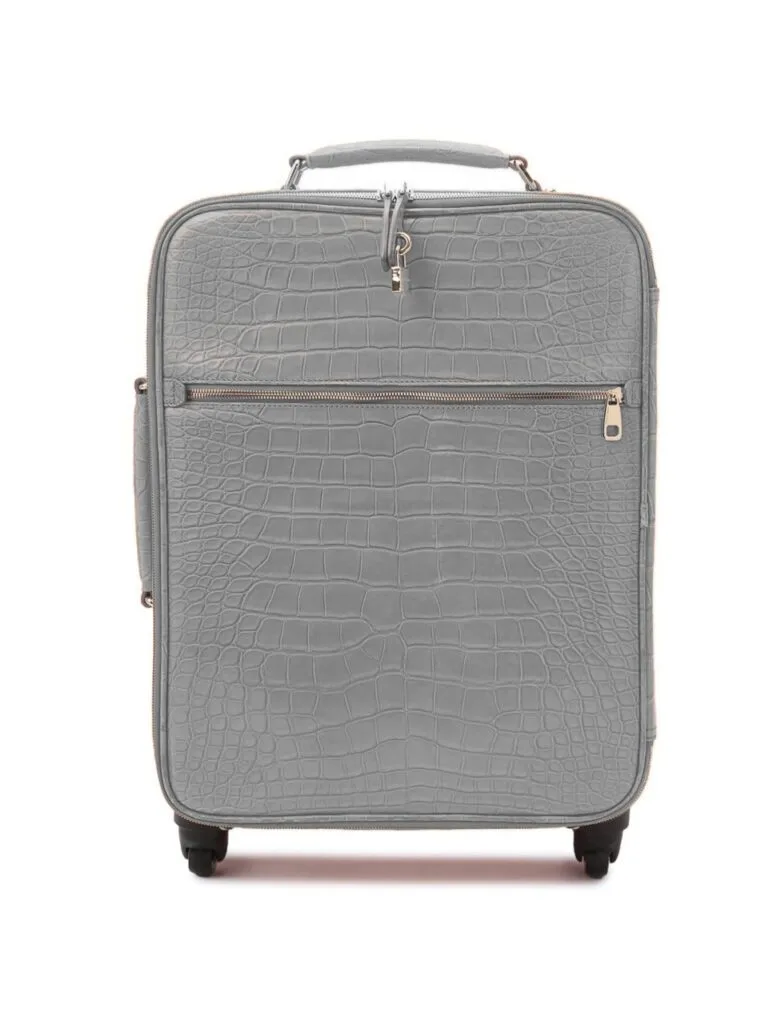 رمادي حقيبة سفر جلد التمساح أمامية