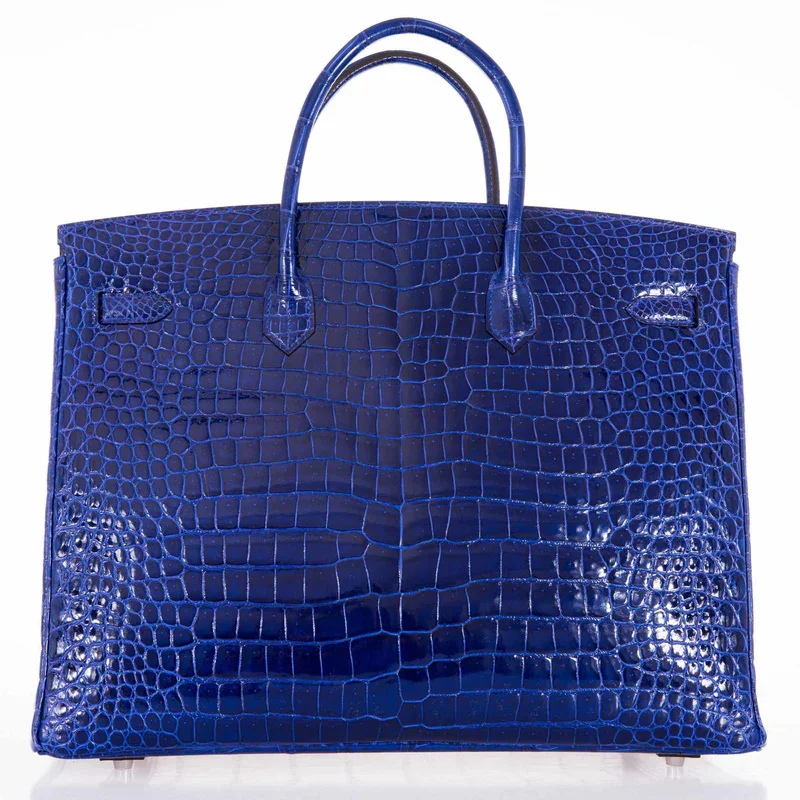 Glossy Blue Crocodile Handbag Birkin 40cm back