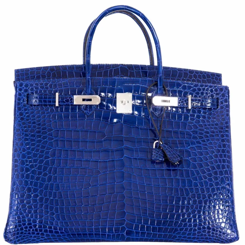 Glossy Blue Crocodile Handbag Birkin 40cm