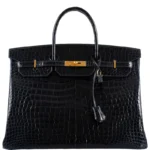 Dark blue crocodile handbag birkin 40cm with gold hardware and padlock closure