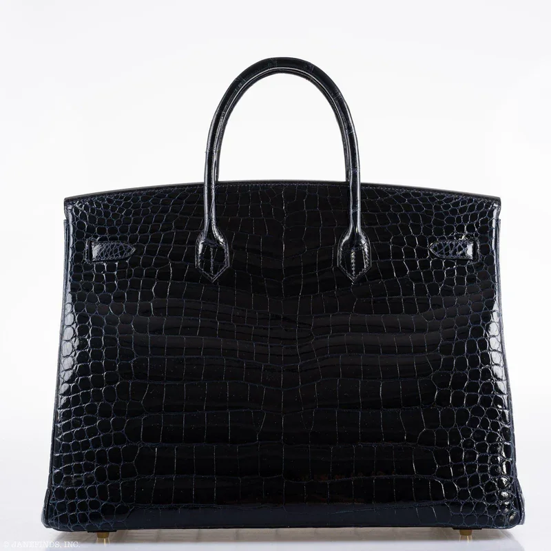 Glossy Dark Blue Handbag Birkin 40cm back