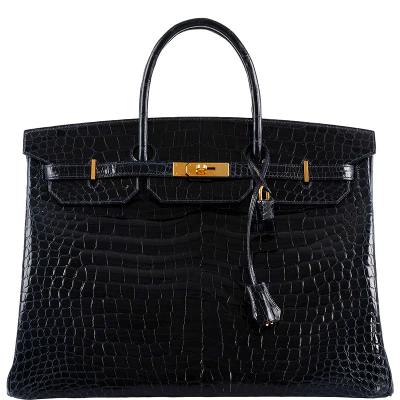 Glossy Dark Blue Handbag Birkin 40cm