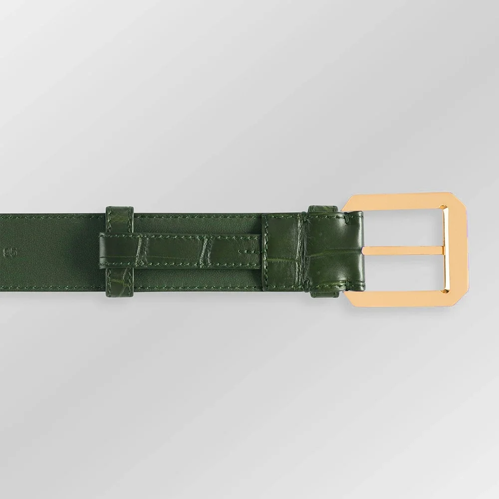 绿色鳄鱼皮腰带，金色后背